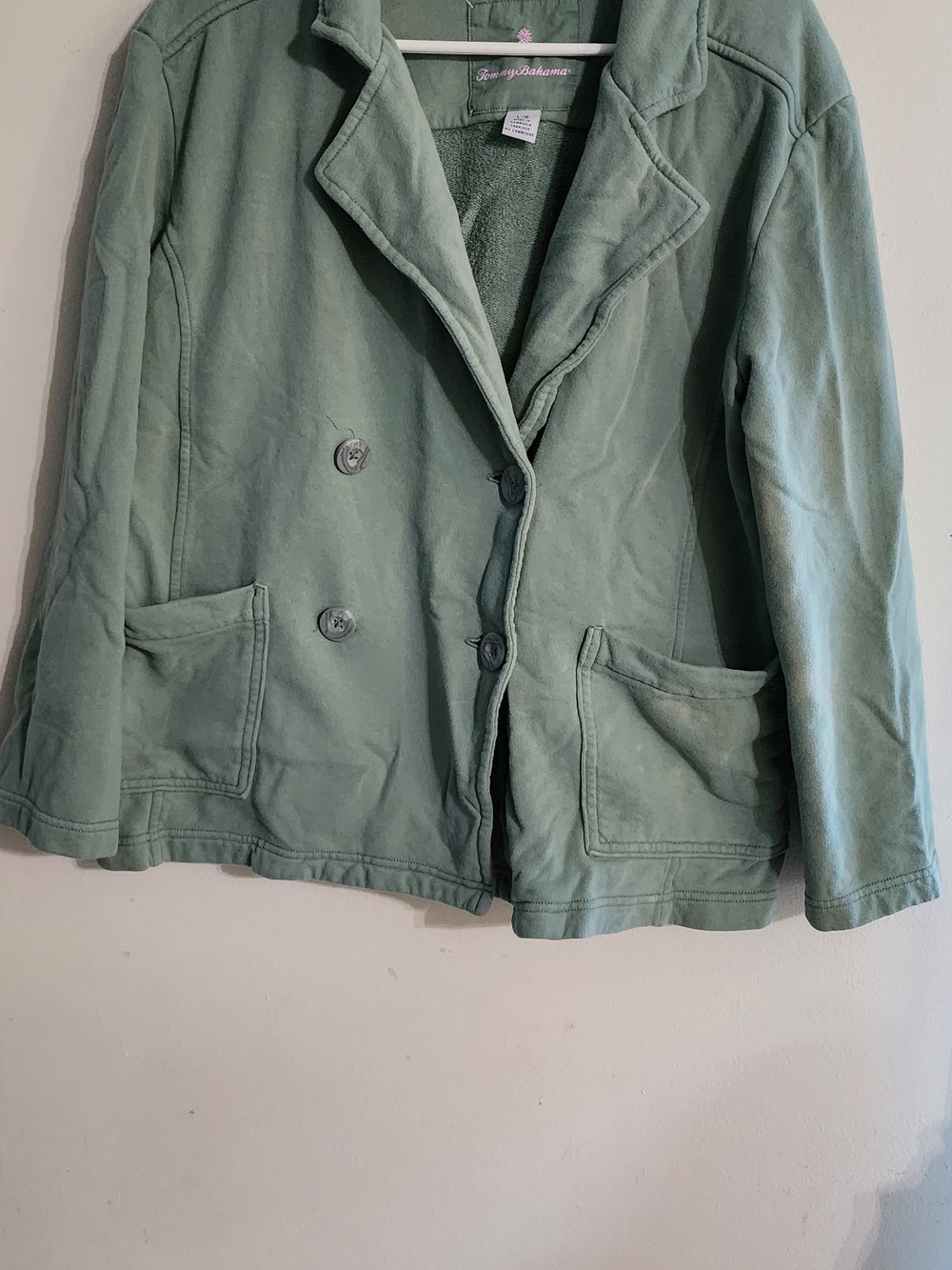 Tommy Bahama Sage Green Sweatshirt Blazer Double Breasted Jacket Large